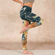 Buddha Stones Dark Slate Gray Double Koi Fish Sky Lantern Tower Exercise Leggings Women's Yoga Pants