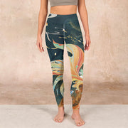 Buddha Stones Dark Slate Gray Double Koi Fish Sky Lantern Tower Exercise Leggings Women's Yoga Pants Leggings BS 1