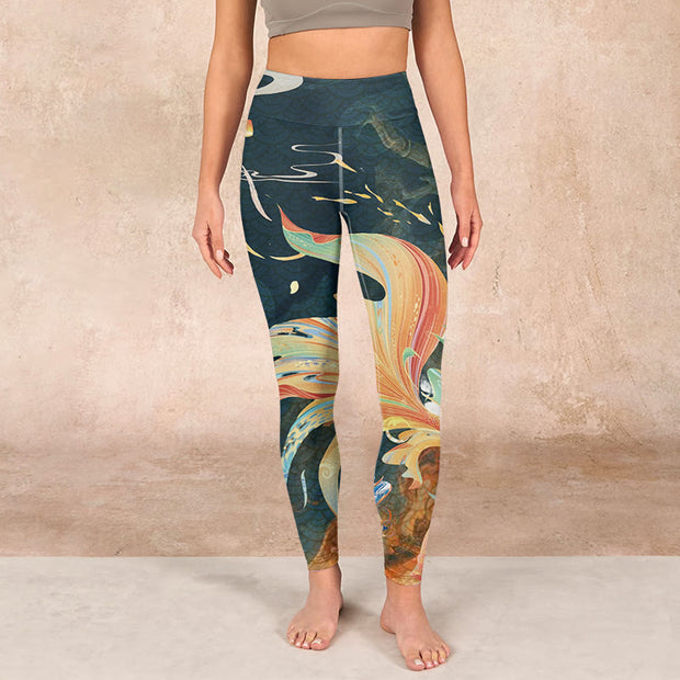 Buddha Stones Dark Slate Gray Double Koi Fish Sky Lantern Tower Exercise Leggings Women's Yoga Pants - image 2
