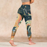 Buddha Stones Dark Slate Gray Double Koi Fish Sky Lantern Tower Exercise Leggings Women's Yoga Pants - image 5