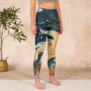 Buddha Stones Dark Slate Gray Double Koi Fish Sky Lantern Tower Exercise Leggings Women's Yoga Pants