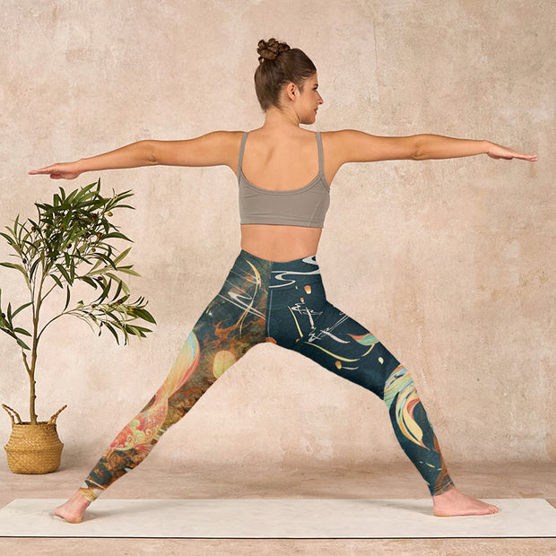 Buddha Stones Dark Slate Gray Double Koi Fish Sky Lantern Tower Exercise Leggings Women's Yoga Pants - image 11