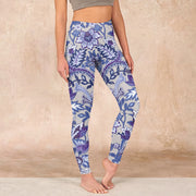Buddha Stones Purple Flower Leaves Print Gym Fitness Leggings Women's Yoga Pants - MediumPurple - US18，UK/AU22，EU50 (4XL) - image 1
