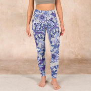 Buddha Stones Purple Flower Leaves Print Gym Fitness Leggings Women's Yoga Pants Leggings BS 1