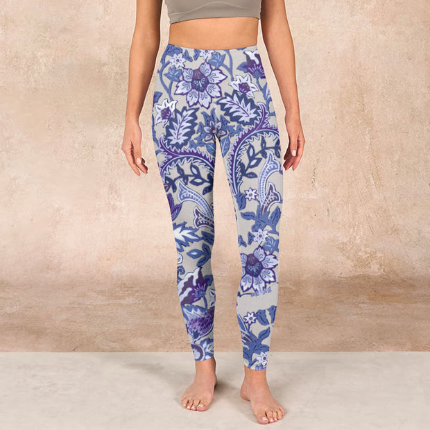 Buddha Stones Purple Flower Leaves Print Gym Fitness Leggings Women's Yoga Pants