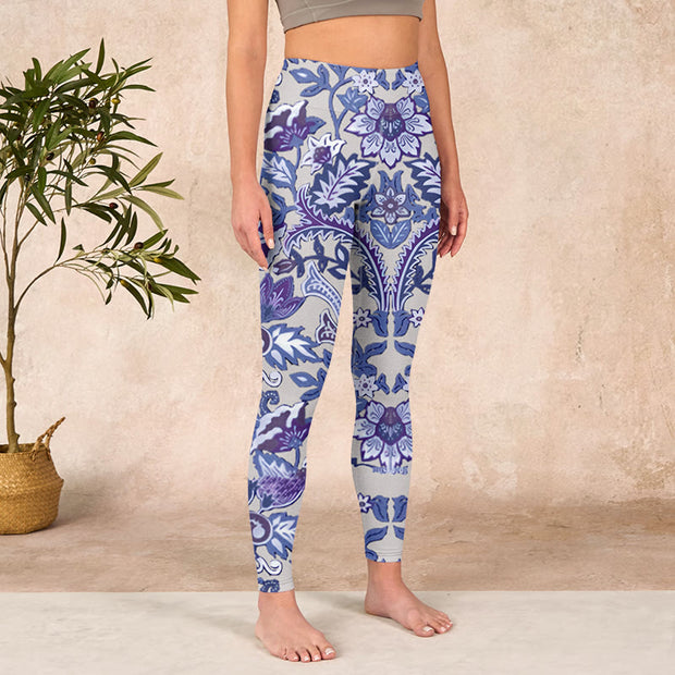 Buddha Stones Purple Flower Leaves Print Gym Fitness Leggings Women's Yoga Pants - image 4