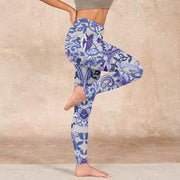 Buddha Stones Purple Flower Leaves Print Gym Fitness Leggings Women's Yoga Pants