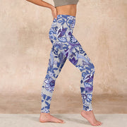 Buddha Stones Purple Flower Leaves Print Gym Fitness Leggings Women's Yoga Pants Leggings BS 16