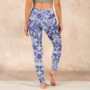 Buddha Stones Purple Flower Leaves Print Gym Fitness Leggings Women's Yoga Pants Leggings BS 17