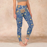 Buddha Stones Lotus Flowers Print Gym Leggings Women's Yoga Pants Leggings BS SteelBlue US18，UK/AU22，EU50 (4XL)