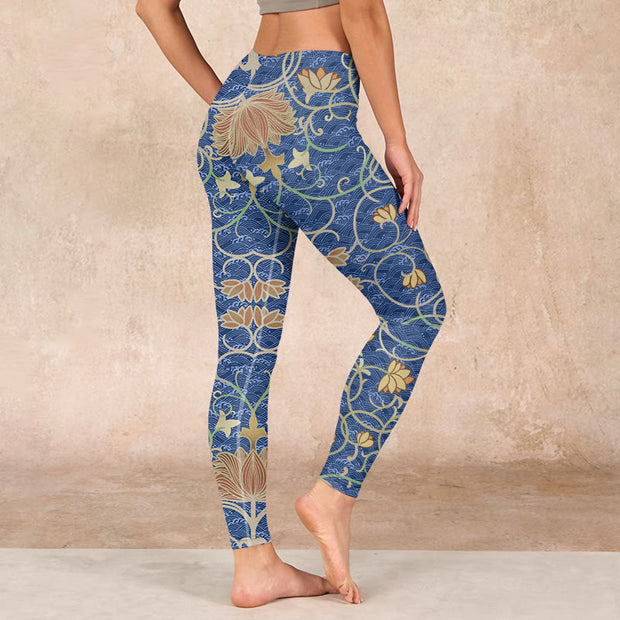 Buddha Stones Lotus Flowers Print Gym Leggings Women's Yoga Pants Leggings BS 2