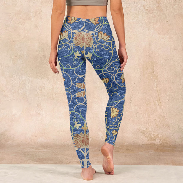 Buddha Stones Lotus Flowers Print Gym Leggings Women's Yoga Pants Leggings BS 17