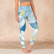 Buddha Stones Blue White Lotus Print Gym Leggings Women's Yoga Pants - Blue - US18，UK/AU22，EU50 (4XL) - image 1