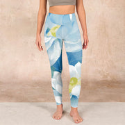 Buddha Stones Blue White Lotus Print Gym Leggings Women's Yoga Pants