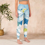 Buddha Stones Blue White Lotus Print Gym Leggings Women's Yoga Pants