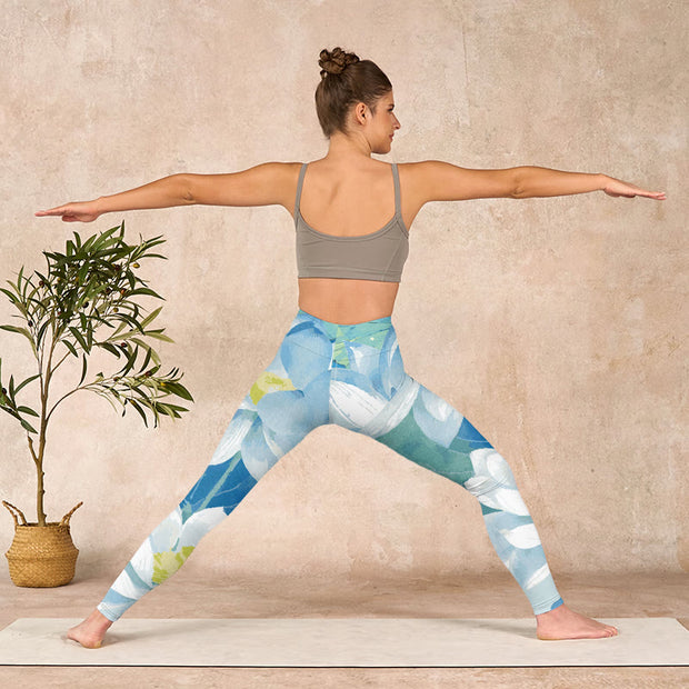 Buddha Stones Blue White Lotus Print Gym Leggings Women's Yoga Pants - image 12