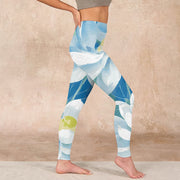 Buddha Stones Blue White Lotus Print Gym Leggings Women's Yoga Pants