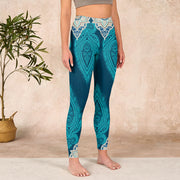 Buddha Stones Green Feather Flower Print Gym Fitness Leggings Women's Yoga Pants Leggings BS 3