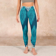 Buddha Stones Green Feather Flower Print Gym Fitness Leggings Women's Yoga Pants Leggings BS 1