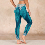 Buddha Stones Green Feather Flower Print Gym Fitness Leggings Women's Yoga Pants - image 3
