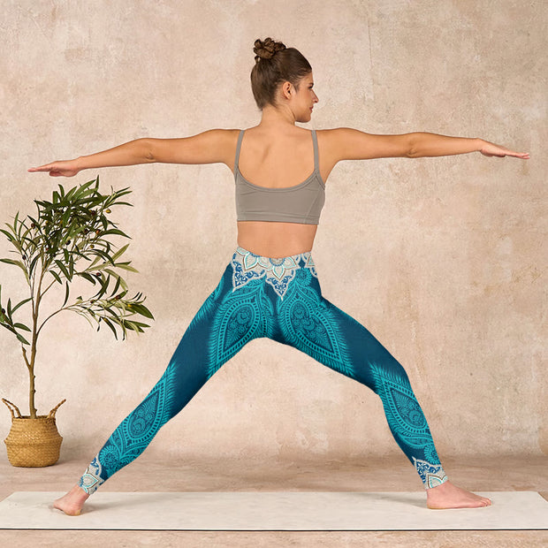 Buddha Stones Green Feather Flower Print Gym Fitness Leggings Women's Yoga Pants - image 11