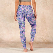 Buddha Stones Purple Pink Cashew Flower Print Gym Fitness Leggings Women's Yoga Pants