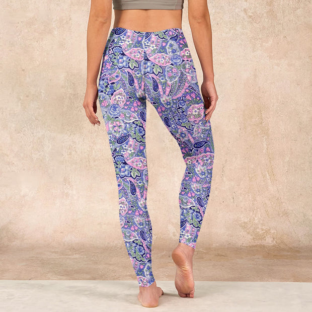 Buddha Stones Purple Pink Cashew Flower Print Gym Fitness Leggings Women's Yoga Pants Leggings BS 15