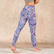 Buddha Stones Purple Pink Cashew Flower Print Gym Fitness Leggings Women's Yoga Pants