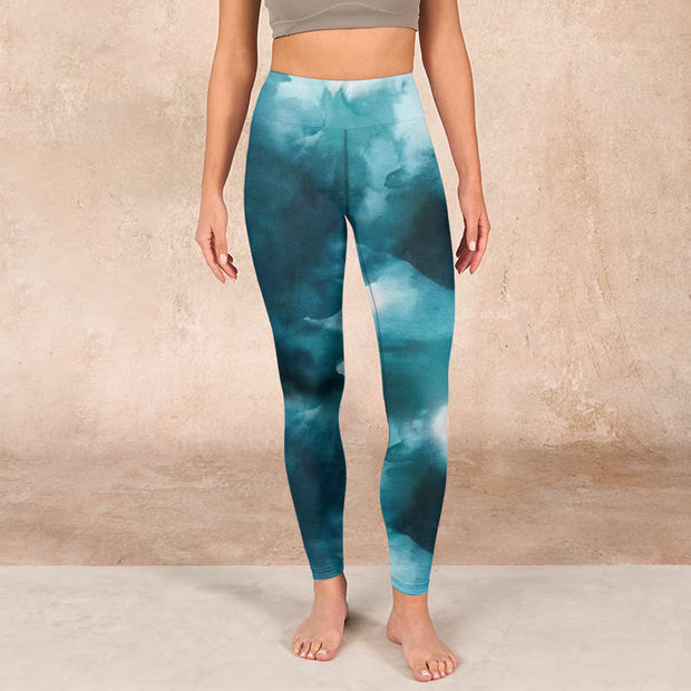 Buddha Stones Dark Green Cloud Gym Leggings Women's Yoga Pants