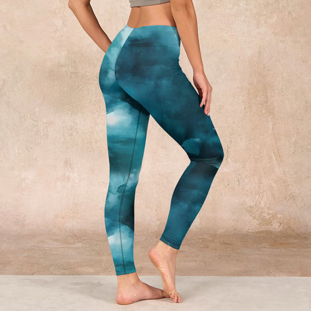 Buddha Stones Dark Green Cloud Gym Leggings Women's Yoga Pants