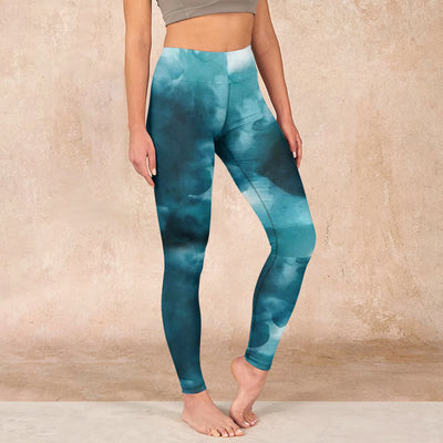 Buddha Stones Dark Green Cloud Gym Leggings Women's Yoga Pants - DarkCyan - US18，UK/AU22，EU50 (4XL) - image 1