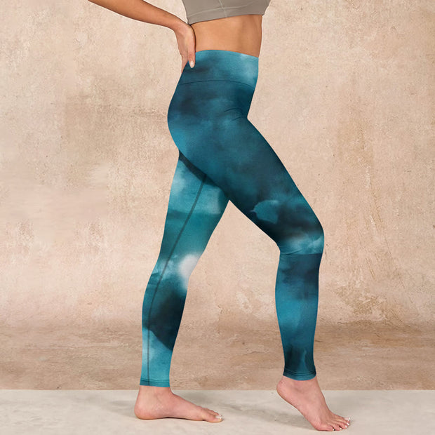 Buddha Stones Dark Green Cloud Gym Leggings Women's Yoga Pants