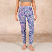 Buddha Stones Purple Pink Cashew Flower Print Gym Fitness Leggings Women's Yoga Pants - image 2