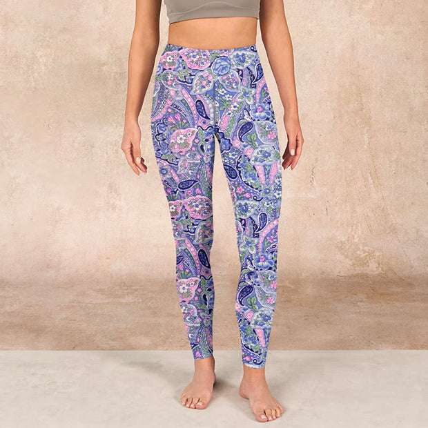 Buddha Stones Purple Pink Cashew Flower Print Gym Fitness Leggings Women's Yoga Pants - image 2