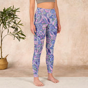 Buddha Stones Purple Pink Cashew Flower Print Gym Fitness Leggings Women's Yoga Pants Leggings BS 3