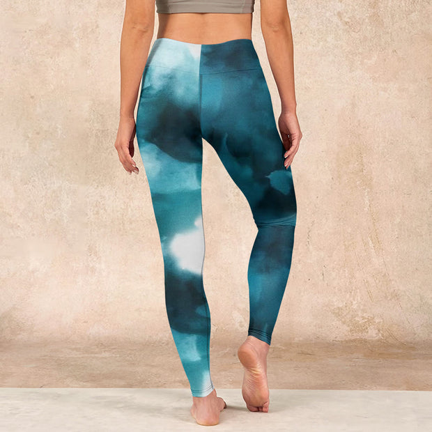 Buddha Stones Dark Green Cloud Gym Leggings Women's Yoga Pants