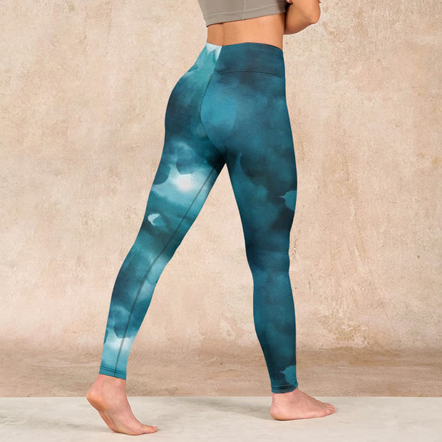 Buddha Stones Dark Green Cloud Gym Leggings Women's Yoga Pants