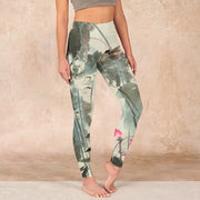 Buddha Stones Lotus Bamboo Leaves Print Gym Leggings Women's Yoga Pants - Beige - US18，UK/AU22，EU50 (4XL) - image 1