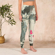 Buddha Stones Lotus Bamboo Leaves Print Gym Leggings Women's Yoga Pants Leggings BS 3