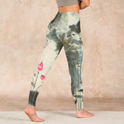 Buddha Stones Lotus Bamboo Leaves Print Gym Leggings Women's Yoga Pants