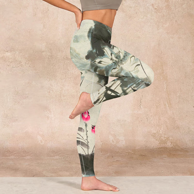 Buddha Stones Lotus Bamboo Leaves Print Gym Leggings Women's Yoga Pants - image 16