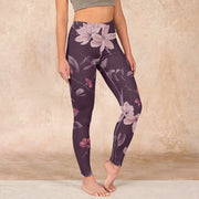 Buddha Stones Purple White Flowers Leaves Blossom Print Gym Fitness Leggings Women's Yoga Pants Leggings BS Thistle US18，UK/AU22，EU50 (4XL)