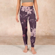 Buddha Stones Purple White Flowers Leaves Blossom Print Gym Fitness Leggings Women's Yoga Pants Leggings BS 1