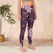 Buddha Stones Purple White Flowers Leaves Blossom Print Gym Fitness Leggings Women's Yoga Pants - image 4