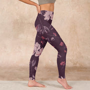 Buddha Stones Purple White Flowers Leaves Blossom Print Gym Fitness Leggings Women's Yoga Pants - image 17