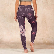 Buddha Stones Purple White Flowers Leaves Blossom Print Gym Fitness Leggings Women's Yoga Pants Leggings BS 14