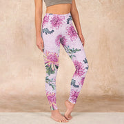 Buddha Stones Pink Chrysanthemum  Gym Leggings Women's Yoga Pants