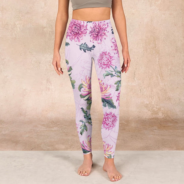 Buddha Stones Pink Chrysanthemum  Gym Leggings Women's Yoga Pants