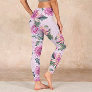 Buddha Stones Pink Chrysanthemum  Gym Leggings Women's Yoga Pants Leggings BS 2