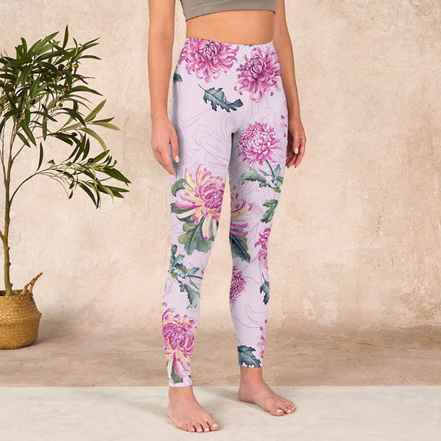 Buddha Stones Pink Chrysanthemum  Gym Leggings Women's Yoga Pants